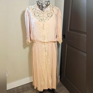 Size L Plus-Size 1920s 1940s Vintage Pink Tea Party Wedding Dress Slip Set